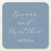 Minimalistische Script Calligraphy Dusty Blue Wedd Rechteckiger Pappuntersetzer (Vorderseite)