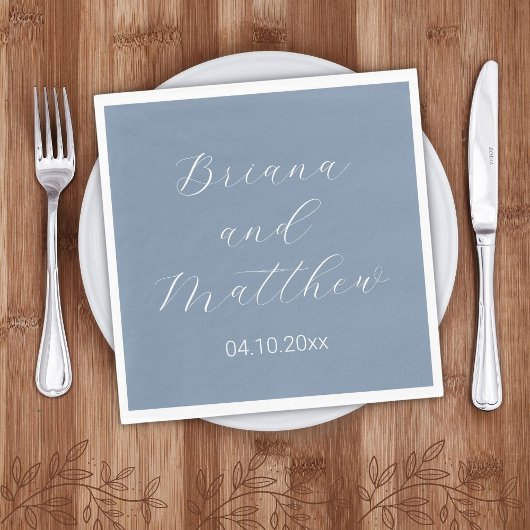 Minimalistische Script Calligraphy Dusty Blue Wedd Serviette