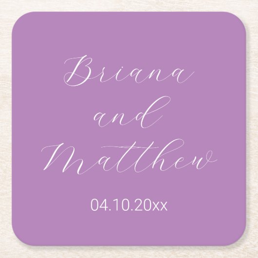 Minimalistische Script Calligraphy Lavender Weddin Rechteckiger Pappuntersetzer (Vorderseite)
