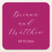 Minimalistische Script Calligraphy Magenta Wedding Rechteckiger Pappuntersetzer (Vorderseite)