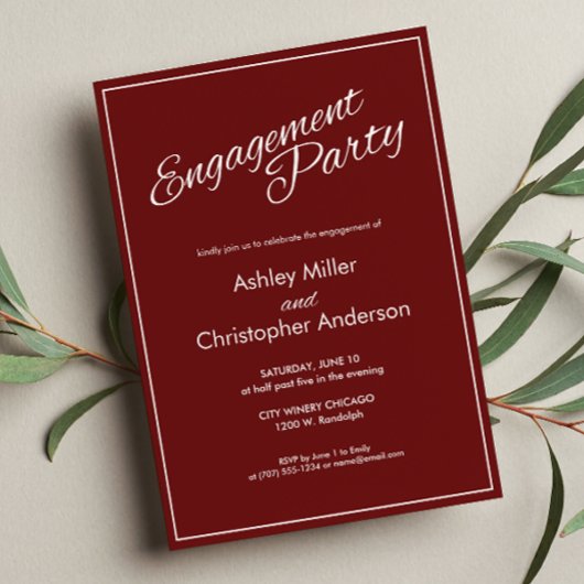 Minimalistische Script-Crimson Red Engagement Part Einladung