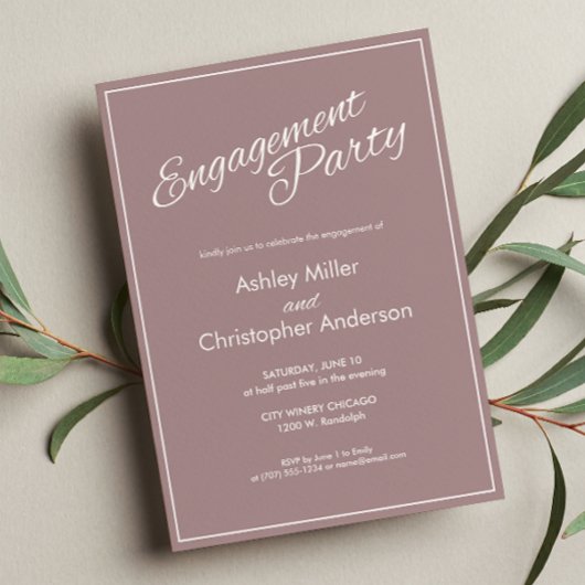 Minimalistische Script Dusty Rose Engagement Party Einladung
