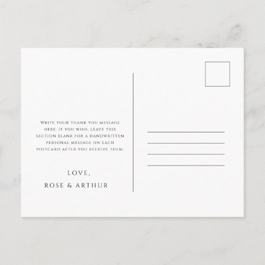 Minimalistische Script-Hochzeit Vielen Dank Postca Postkarte (Rückseite)