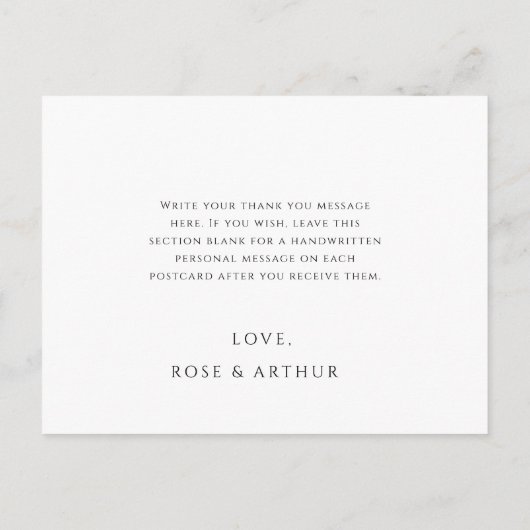 Minimalistische Script-Hochzeit Vielen Dank Postca Postkarte (Rückseite)