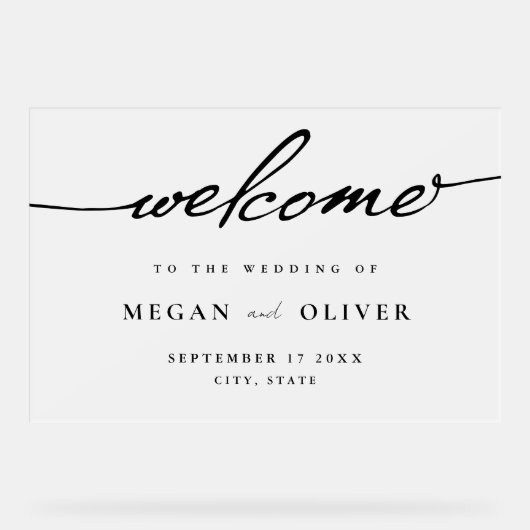 Minimalistische Script-Hochzeit Willkommen Mattier Acrylschild (Vorderseite)