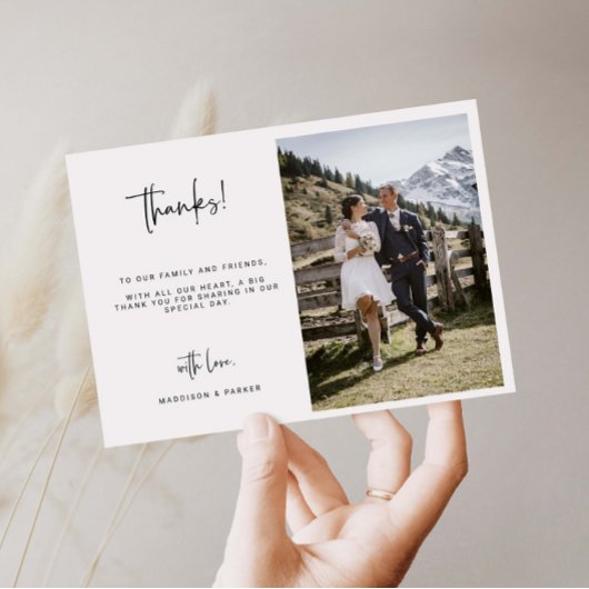 Minimalistische Script-Hochzeitskarte Foto Dankeskarte