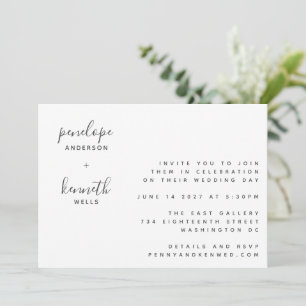 Minimalistische Script-Moderne Hochzeit   Chic Whi Einladung
