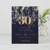 Minimalistische Script Navy und Gold 30. Geburtsta Einladung (Stehend Vorderseite)