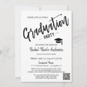 Minimalistische Script QR Code Foto Graduation Par Einladung (Vorderseite)