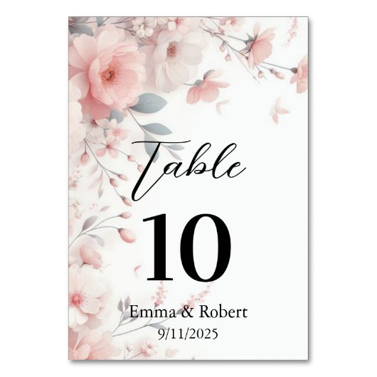 Minimalistische Script-Rose Hochzeitsplan Tischnummer (Vorderseite)