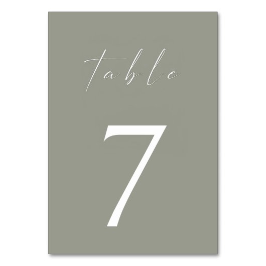 Minimalistische Script-Sage Green-Tischnummer Tischnummer (Rückseite)