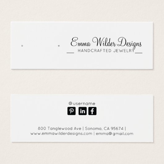 Minimalistische Script-Stuhl-Ohrring-Display-Karte (Vorne & Hinten)