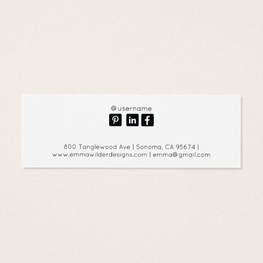 Minimalistische Script-Stuhl-Ohrring-Display-Karte (Rückseite)