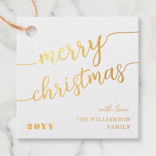 Minimalistische Script Typografie Frohe Weihnachts Geschenkanhänger (Vorderseite)