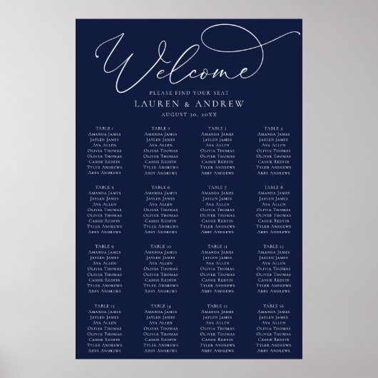 Minimalistische Seekarte für Navy Blue Poster (Vorne)