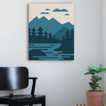 Minimalistische Seen- und Berglandschaft