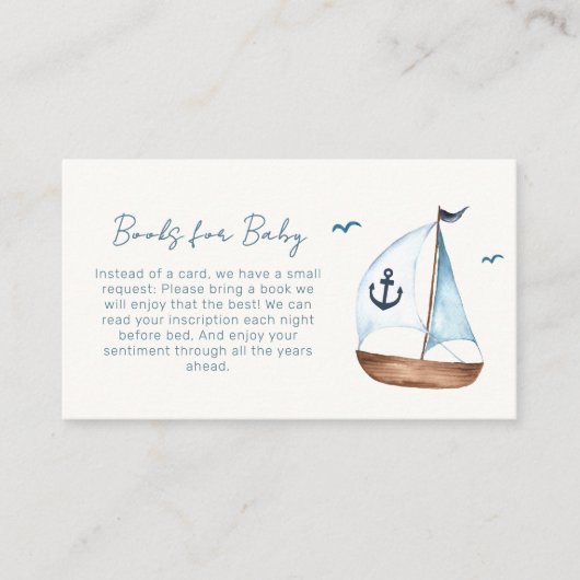 Minimalistische Segelbootbücher für Babydusche Begleitkarte (Vorderseite)