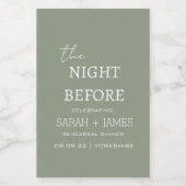 Minimalistische Seite Grün die Nacht vor der Hochz Weinetikett (Einzelnes Label)