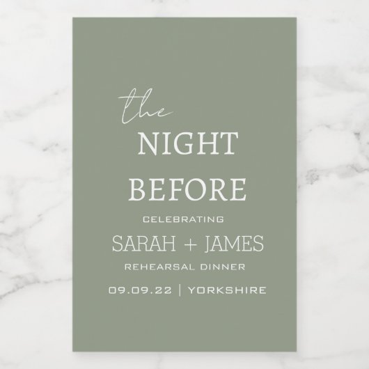 Minimalistische Seite Grün die Nacht vor der Hochz Weinetikett (Einzelnes Label)