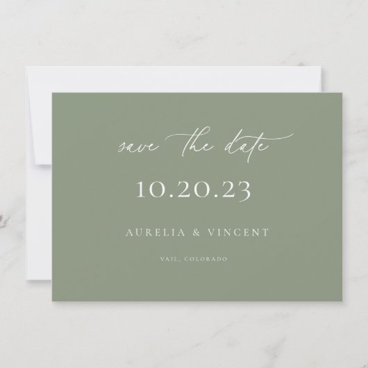 Minimalistische Seite Grüne Hochzeit speichern das Save The Date (Vorderseite)