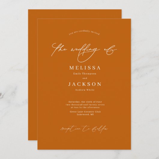 Minimalistische Senfgelbe Hochzeit Einladung (Vorne/Hinten)