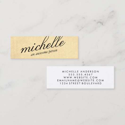 Minimalistische Sepia-Textur mit kursivem Text Mini Visitenkarte (Vorne/Hinten)