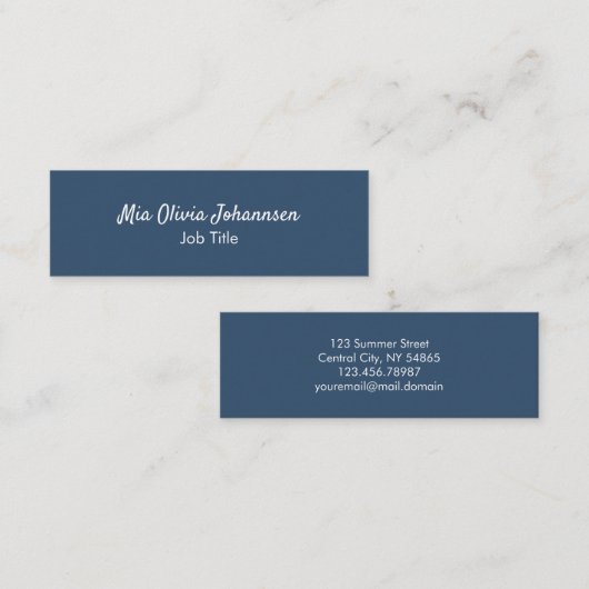 Minimalistische Serious Blue Mini Business Card Mini Visitenkarte (Vorne/Hinten)