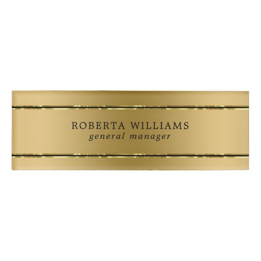 Minimalistische Shiny Gold und Black Streifen Namenschild (Vorderseite)