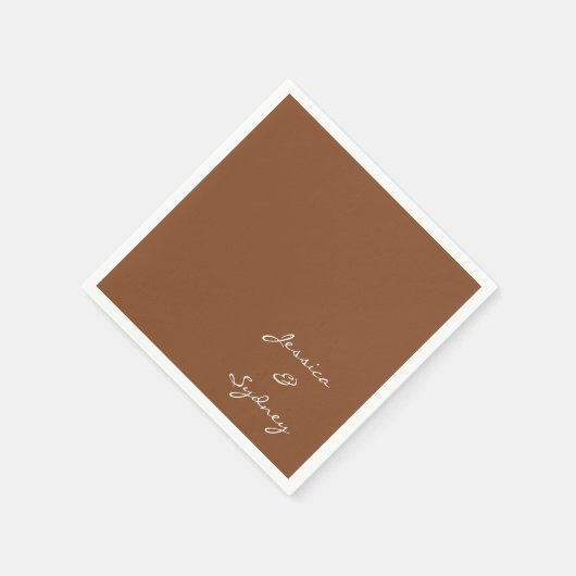 Minimalistische Sienna Brown Script Wedding Custom Serviette (Ecke)