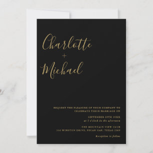 Minimalistische Signature Script Black and Gold Ho Einladung