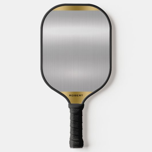Minimalistische Silber & Gold Metallic Textur Pickleball Schläger (Vorderseite)