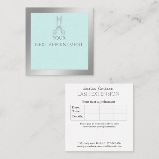 Minimalistische Silberfolienschere Terminkarte (Vorne/Hinten)