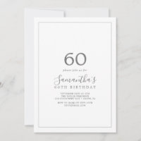 Minimalistische silberne 60. Geburtstagseinladung