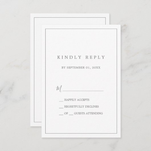 Minimalistische Silbertypografie Einfache RSVP-Kar RSVP Karte (Vorne/Hinten)
