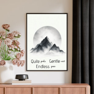 Minimalistische Silhouette des nebligen Berges auf Leinwanddruck