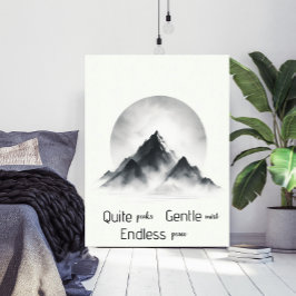 Minimalistische Silhouette des nebligen Berges Wan Poster