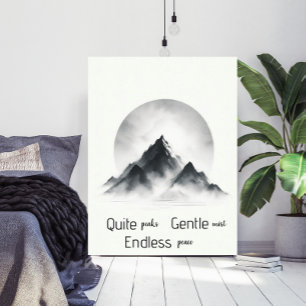 Minimalistische Silhouette des nebligen Berges Wan Poster