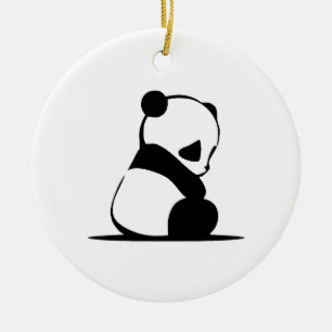 Minimalistische Silhouette einer sitzenden Panda Keramik Ornament