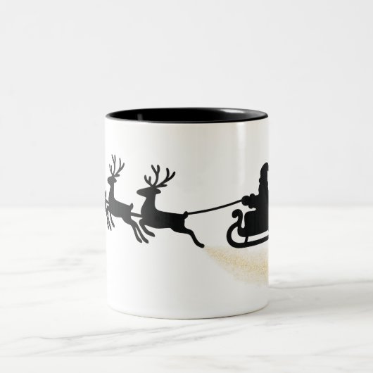 Minimalistische Silhouette Santa Sleigh Zweifarbige Tasse (Mittel)