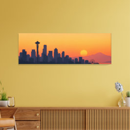 Minimalistische Silhouette von Seattle bei Sonnenu Leinwanddruck