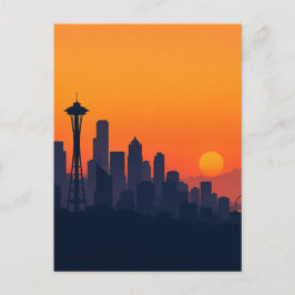 Minimalistische Silhouette von Seattle bei Sonnenu Postkarte