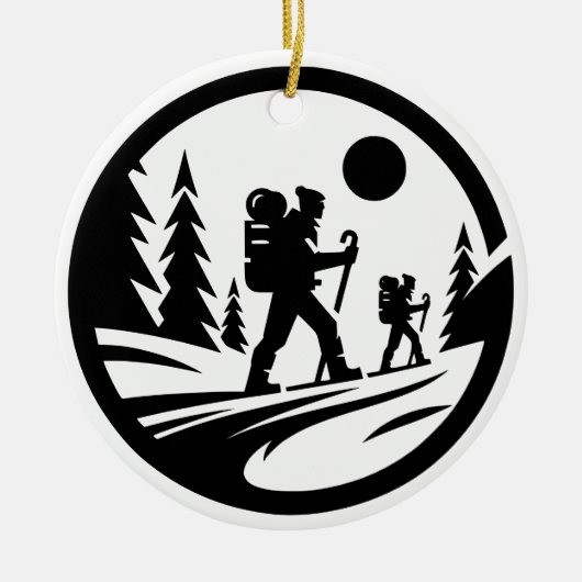 Minimalistische Silhouette Wandern - Schwarz und W Keramik Ornament (Vorne)