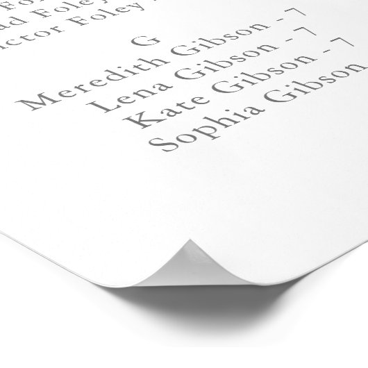 Minimalistische Silver Alphabetic Seating Chart Poster (Ecke)