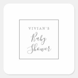 Minimalistische Silver Baby Dusche Umschlag Aufkle Quadratischer Aufkleber