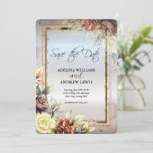 Minimalistische Silver Blume Rose, Goldrahmen Einladung (Stehend Vorderseite)