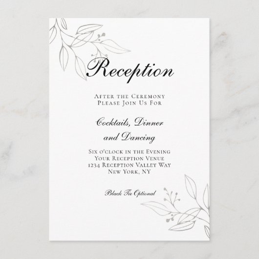 Minimalistische Silver Botanical Wedding Reception Begleitkarte (Vorderseite)