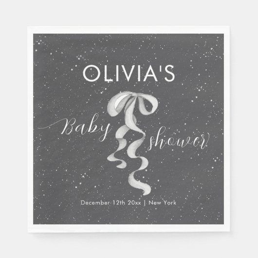 Minimalistische Silver Bow Winter-Schnee-Baby-Part Serviette (Vorderseite)
