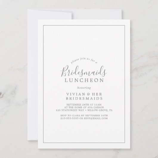 Minimalistische Silver Bridesmaids Luncheon Einlad Einladung (Vorderseite)