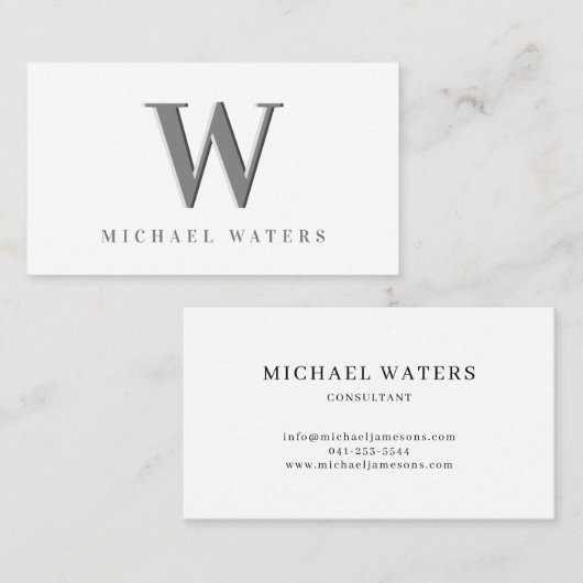 Minimalistische Silver Monogram Logo-Embossed Effe Visitenkarte (Vorne/Hinten)