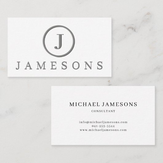 Minimalistische Silver Monogram Logo-Embossed Effe Visitenkarte (Vorne/Hinten)
